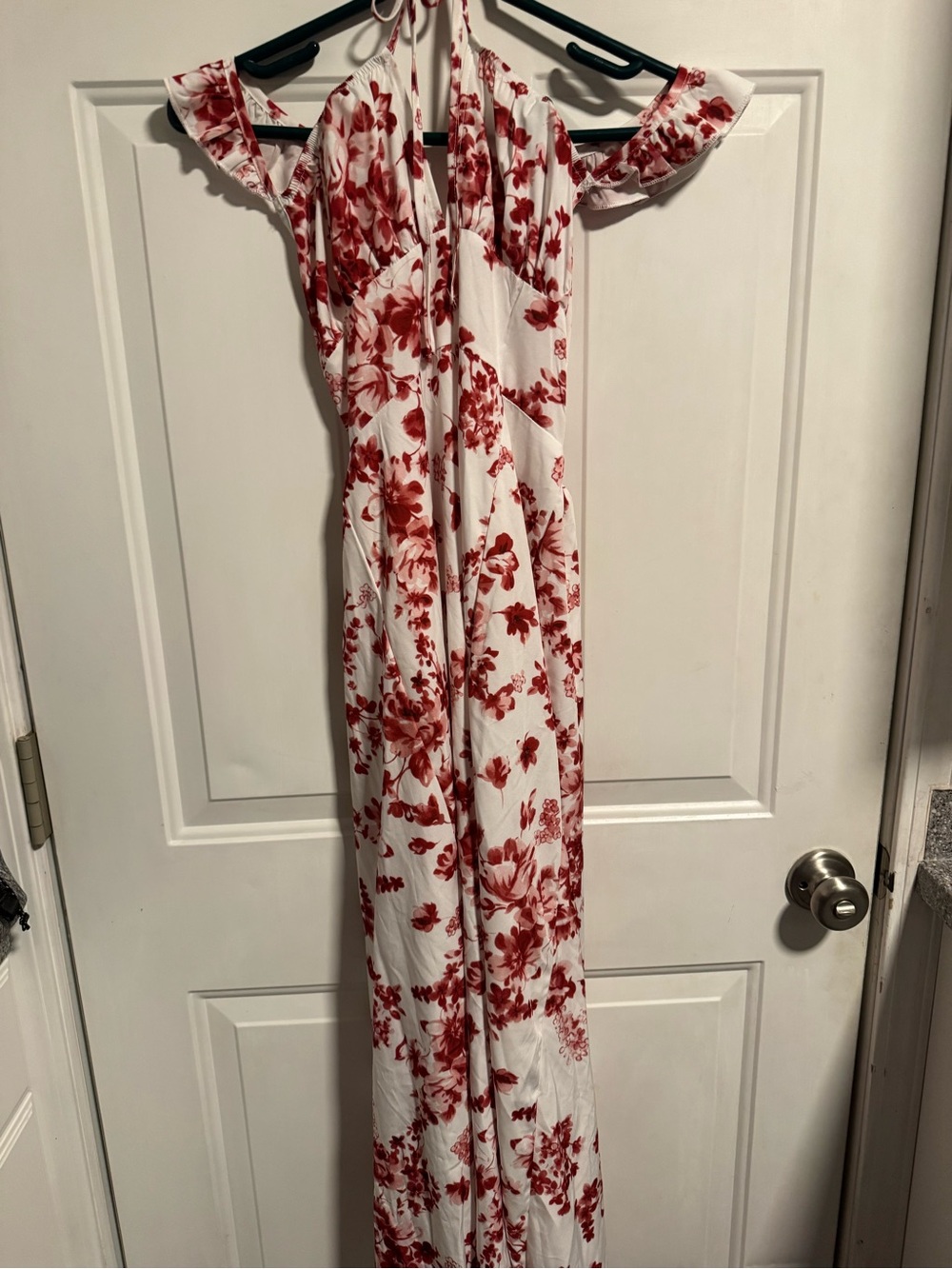 SHEIN White Maxi Dress with Red Floral Print